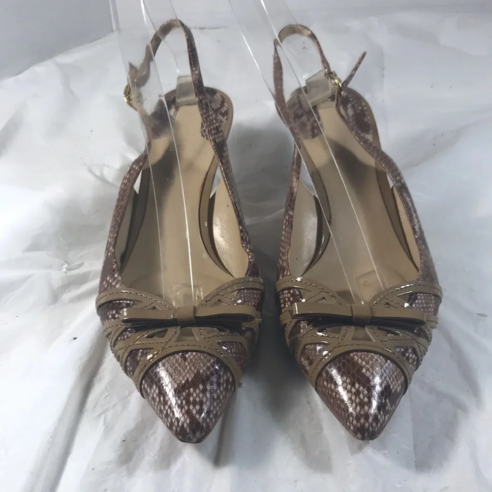 Vintage Joan & David Women's Brown Snakeskin Print Leather Slingback Pointy Heel